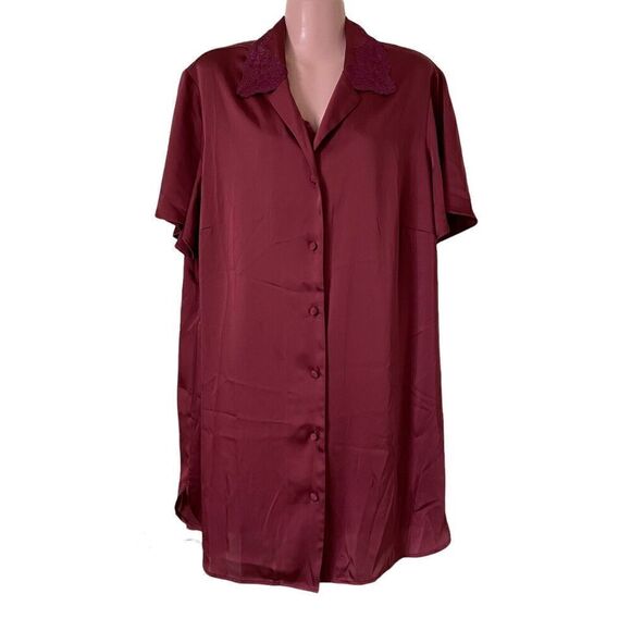 Cacique Robe Nightgown Womens Size 14 / 16 Slip Chemise Gown Set Maroon - Picture 7 of 9